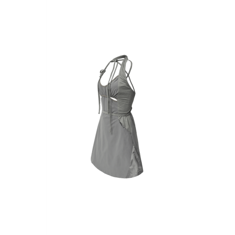 Halter Neck Apron Dress/ Gray