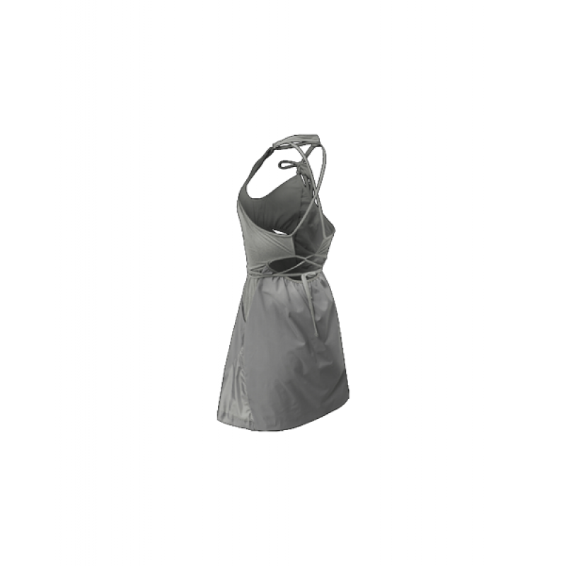 Halter Neck Apron Dress/ Gray