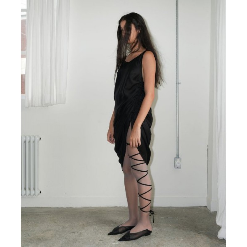 Two way shirring sheer long one piece black