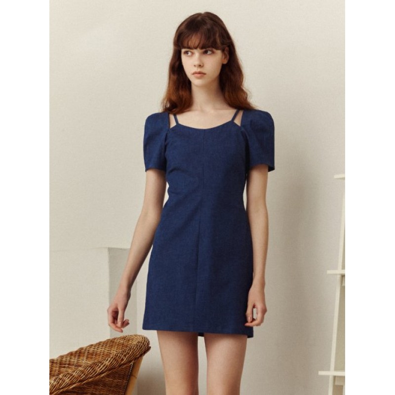 mini paper strap dress, denim