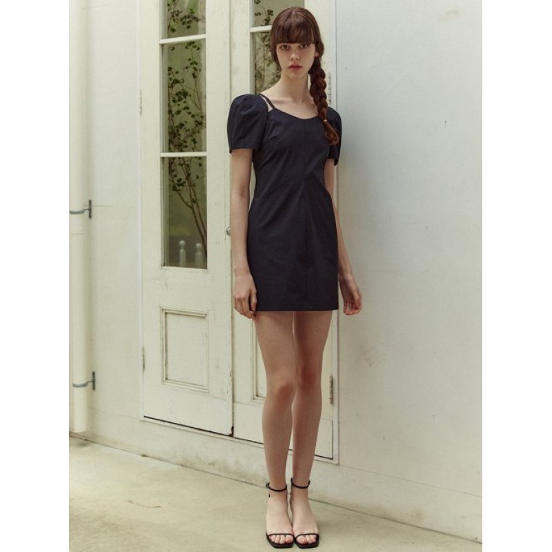 Mini Paper Strap Dress, Black