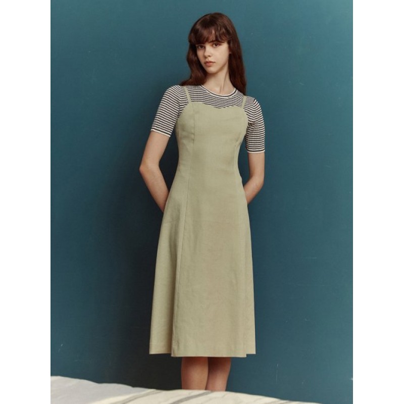 Corset linen dress, olive