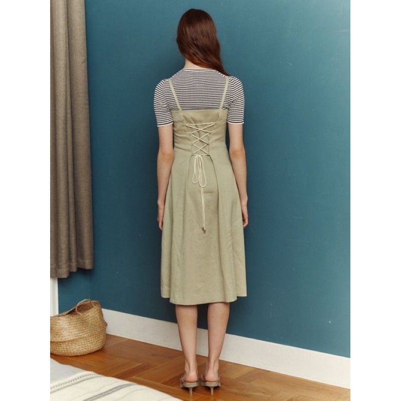 Corset linen dress, olive