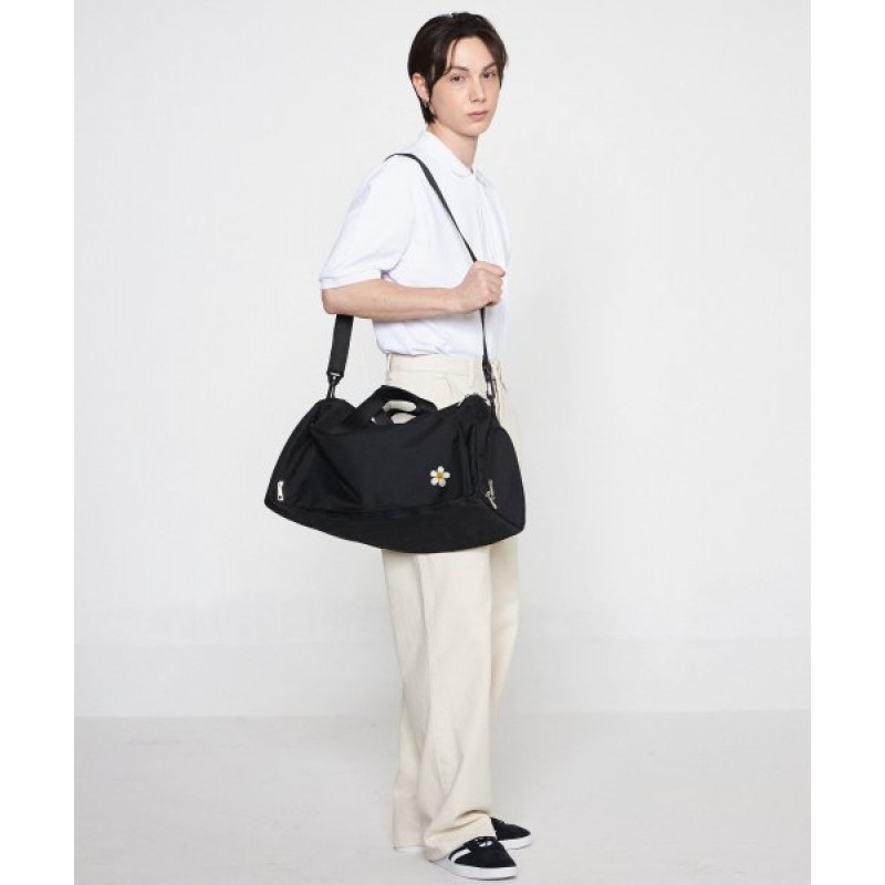 [BAG&ACC] Flower smile embroidery duffel bag_black