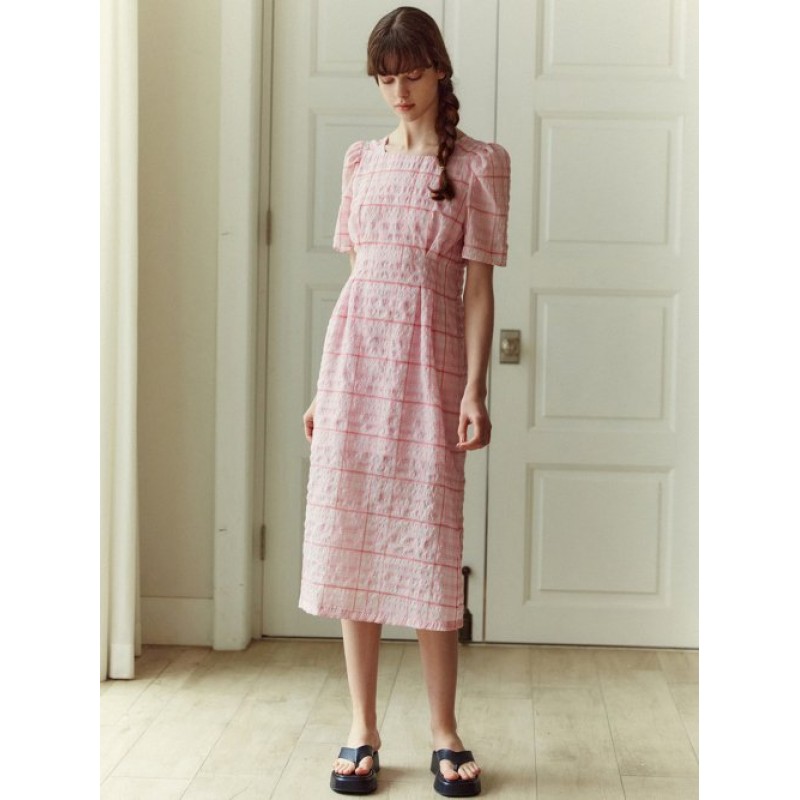 Summer waist tuck dress, pink check