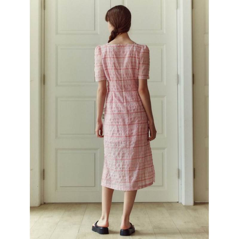 Summer waist tuck dress, pink check