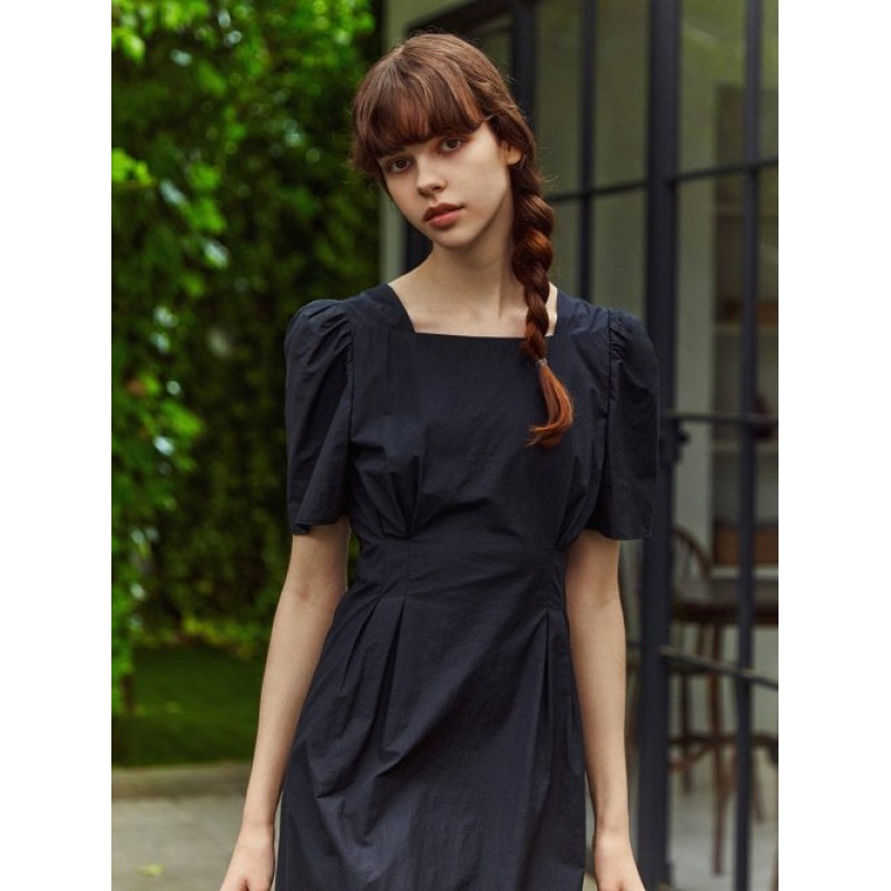 Summer Waisted Tuck Dress, Black