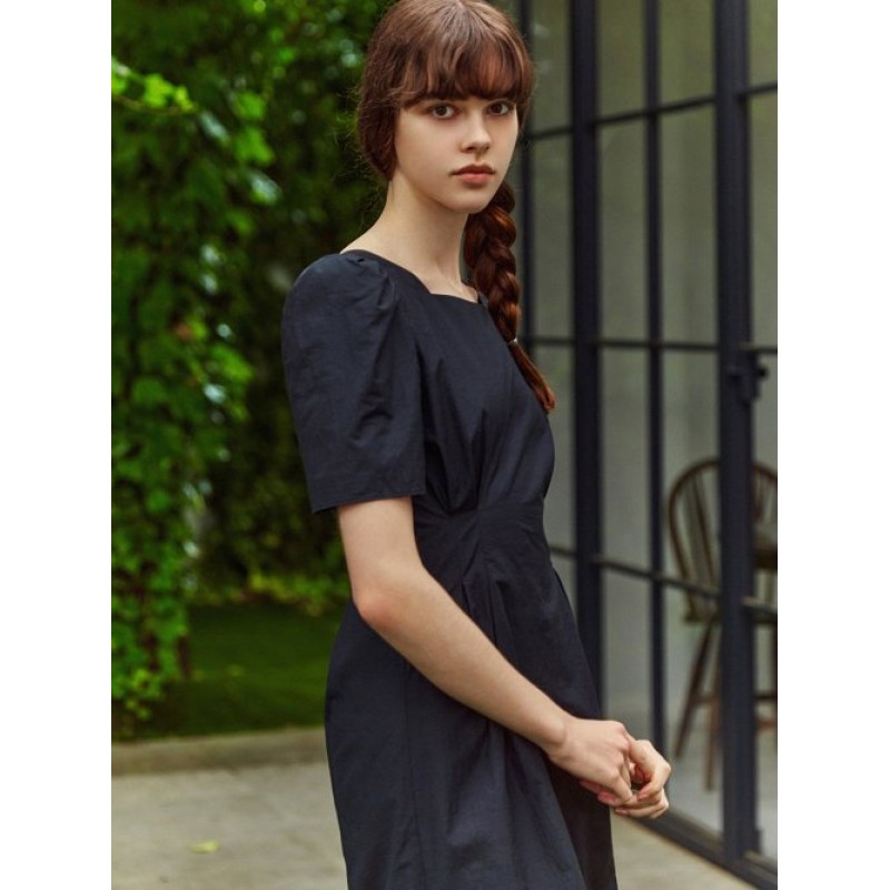 Summer Waisted Tuck Dress, Black