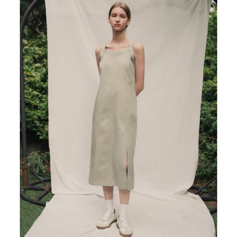 Basic slit long dress_KHAKI BEIGE