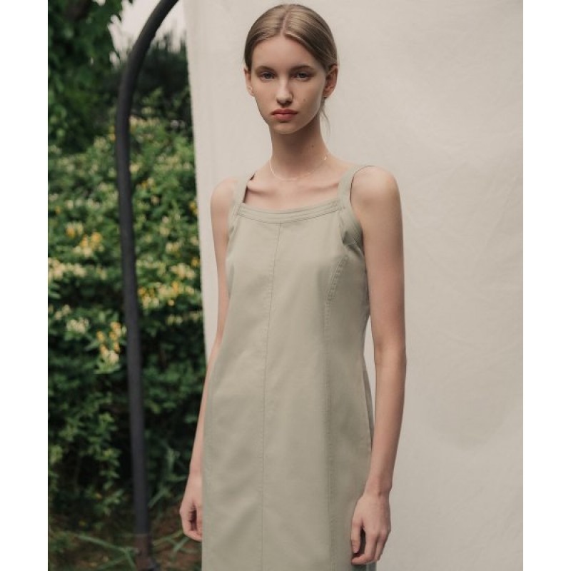 Basic slit long dress_KHAKI BEIGE