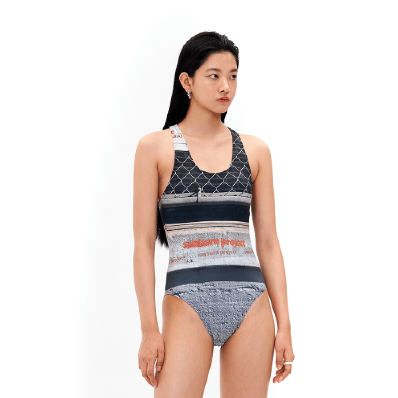 Art Print Back Scoop Swimsuit (GRAY)