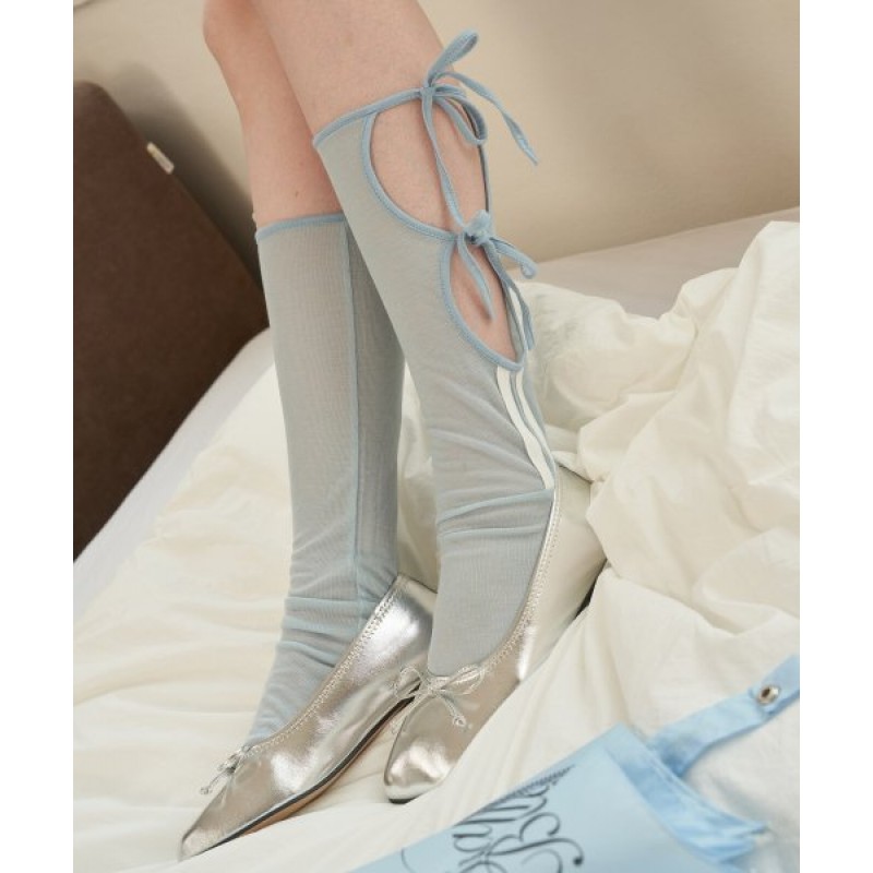 Summer tied ribbon string knee socks_SKY