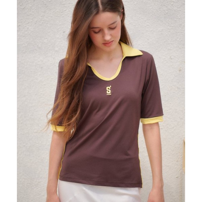 Round polo t-shirt_Brown