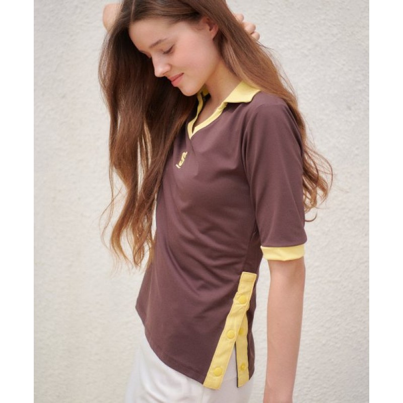 Round polo t-shirt_Brown